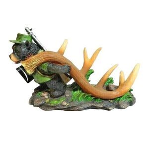 Happy Burdens Hunting Bear Antler Wine Bottle Holder Lodge Cabin Polyresin NIB